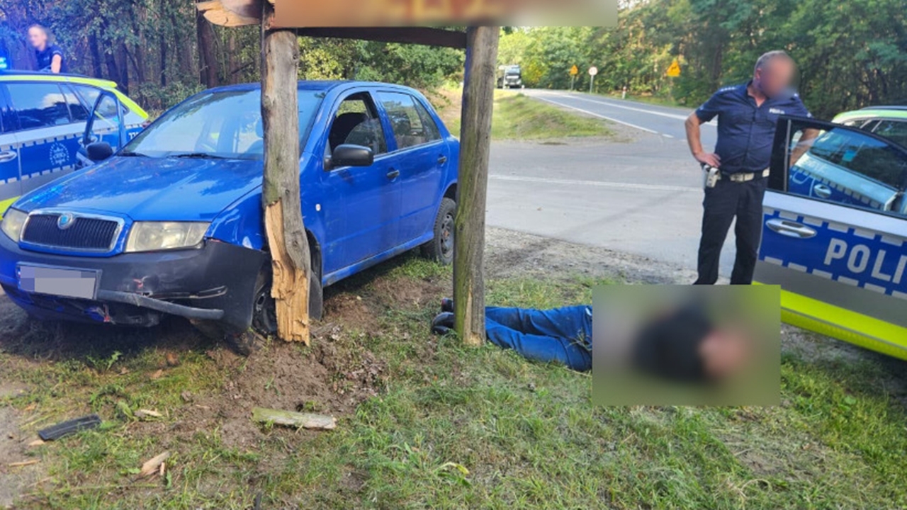 Nie zatrzymał się do kontroli drogowej. Ucieczkę zakończył na poboczu